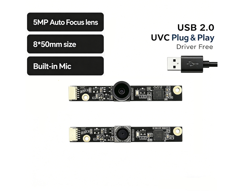 5MP Auto Focus Ultra Slim USB Camera Module 50x8mm Narrow Strip Board OV5640 Sensor for Laptop Scanner and ATM Embedded Vision