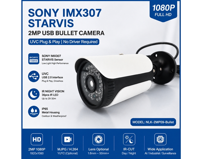 1080P Sony IMX307 Starvis IP65 Waterproof 36 IR LEDs Night Vision UVC Plug & Play Bullet USB Camera Module for Outdoor Security